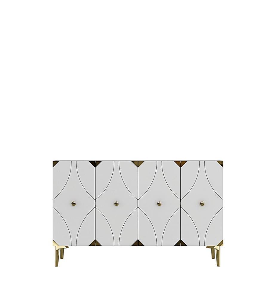 Console, panneau de particules 100 % mélaminé, blanc, or