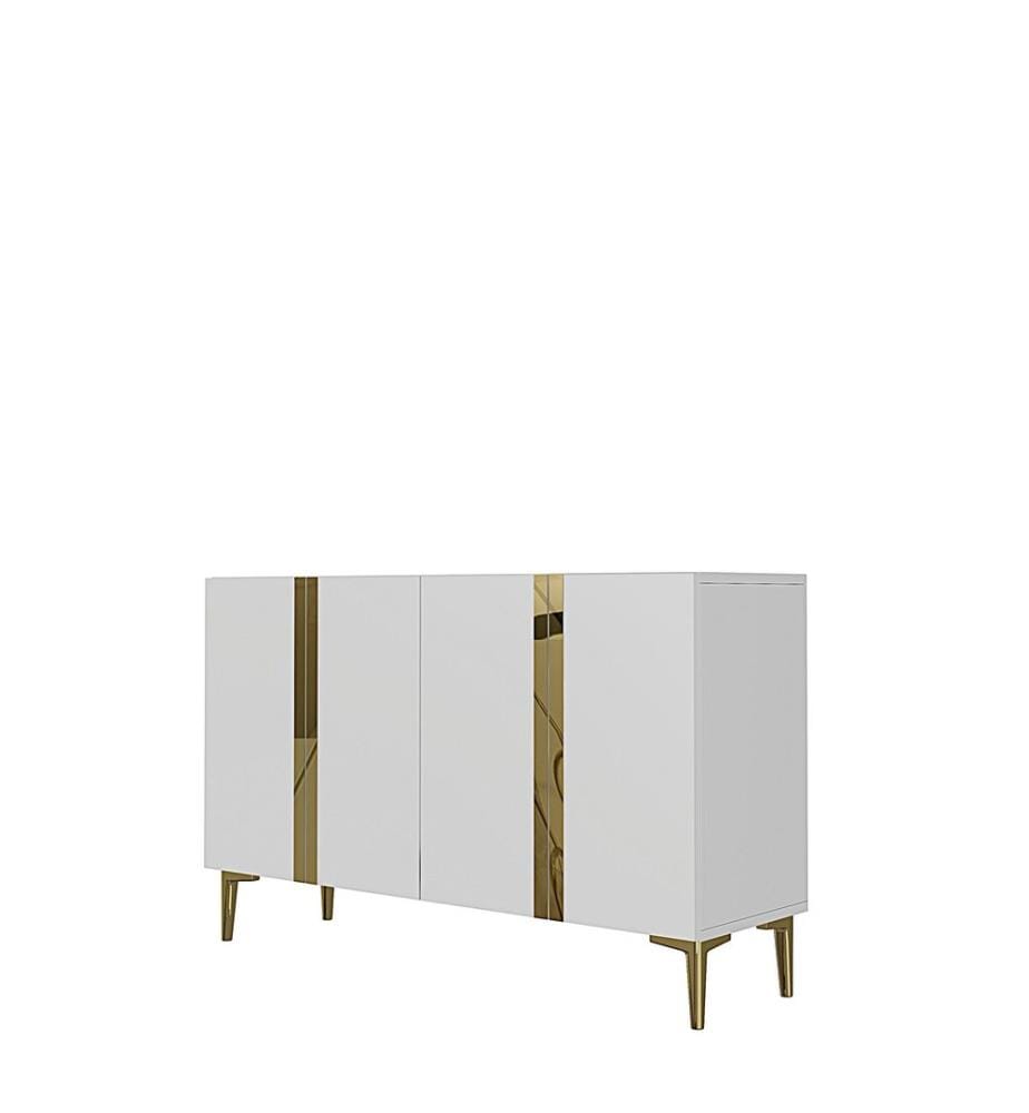 Console, panneau de particules 100 % mélaminé, blanc, or