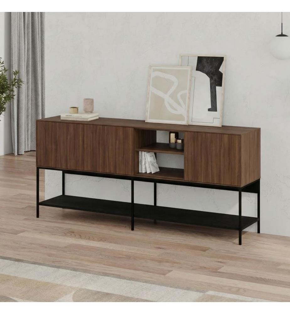 Konsole, 100 % melaminbeschichtete Spanplatte, Milano-Walnuss, Holz Schwarz, Schwarz
