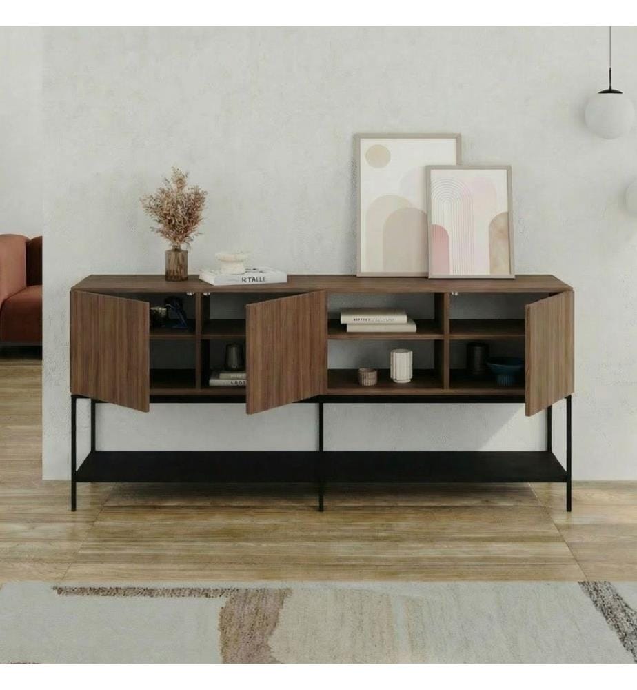 Konsole, 100 % melaminbeschichtete Spanplatte, Milano-Walnuss, Holz Schwarz, Schwarz