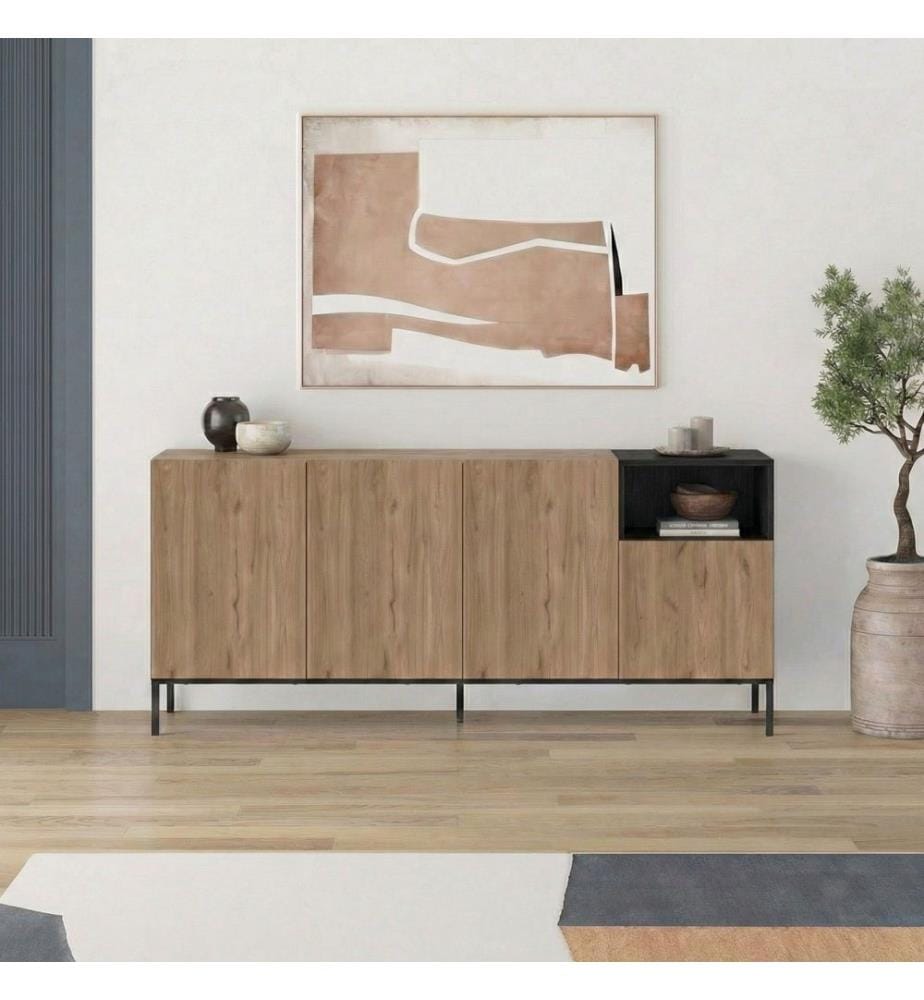 Konsole, 100 % melaminbeschichtete Spanplatte, Sepet-Eiche, Holz Schwarz, Sandstein