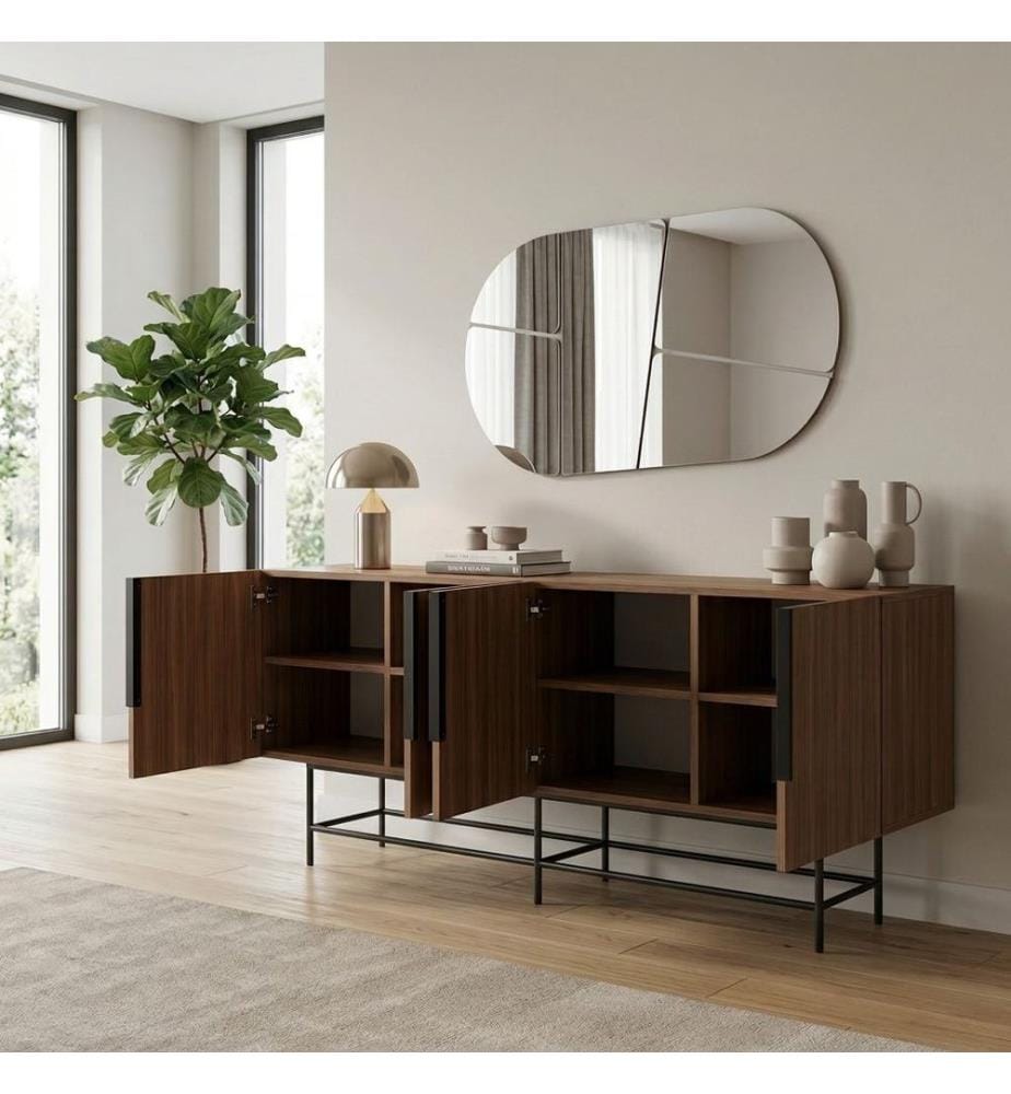 Console, panneau de particules 100 % mélaminé, noyer Milano, noir