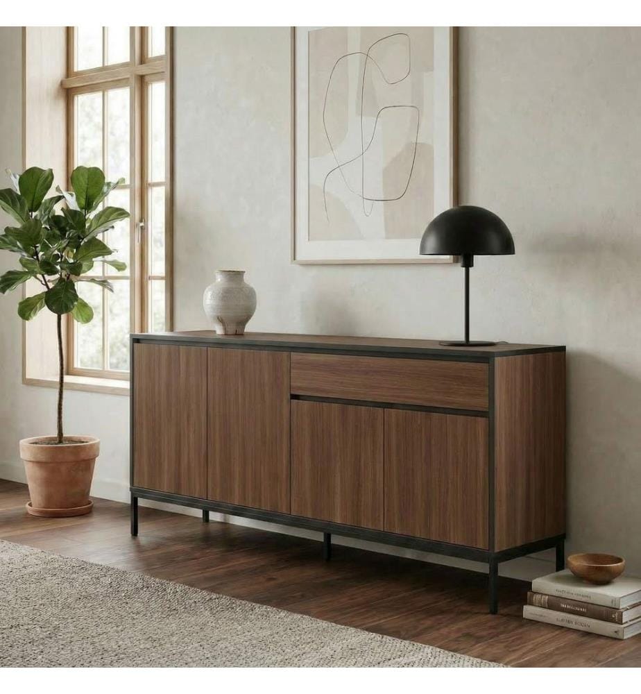 Konsole, 100 % melaminbeschichtete Spanplatte, Milano-Walnuss, Holz Schwarz, Schwarz