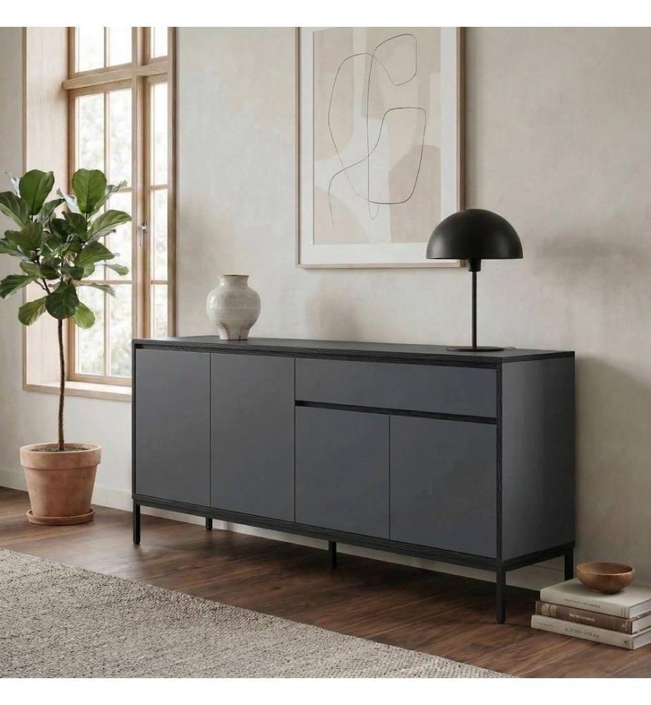 Konsole, 100 % melaminbeschichtete Spanplatte, Anthrazit, Holz Schwarz, Schwarz