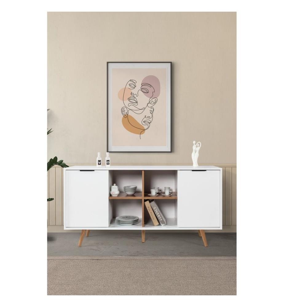 Console, panneau de particules 100 % mélaminé, blanc, noyer