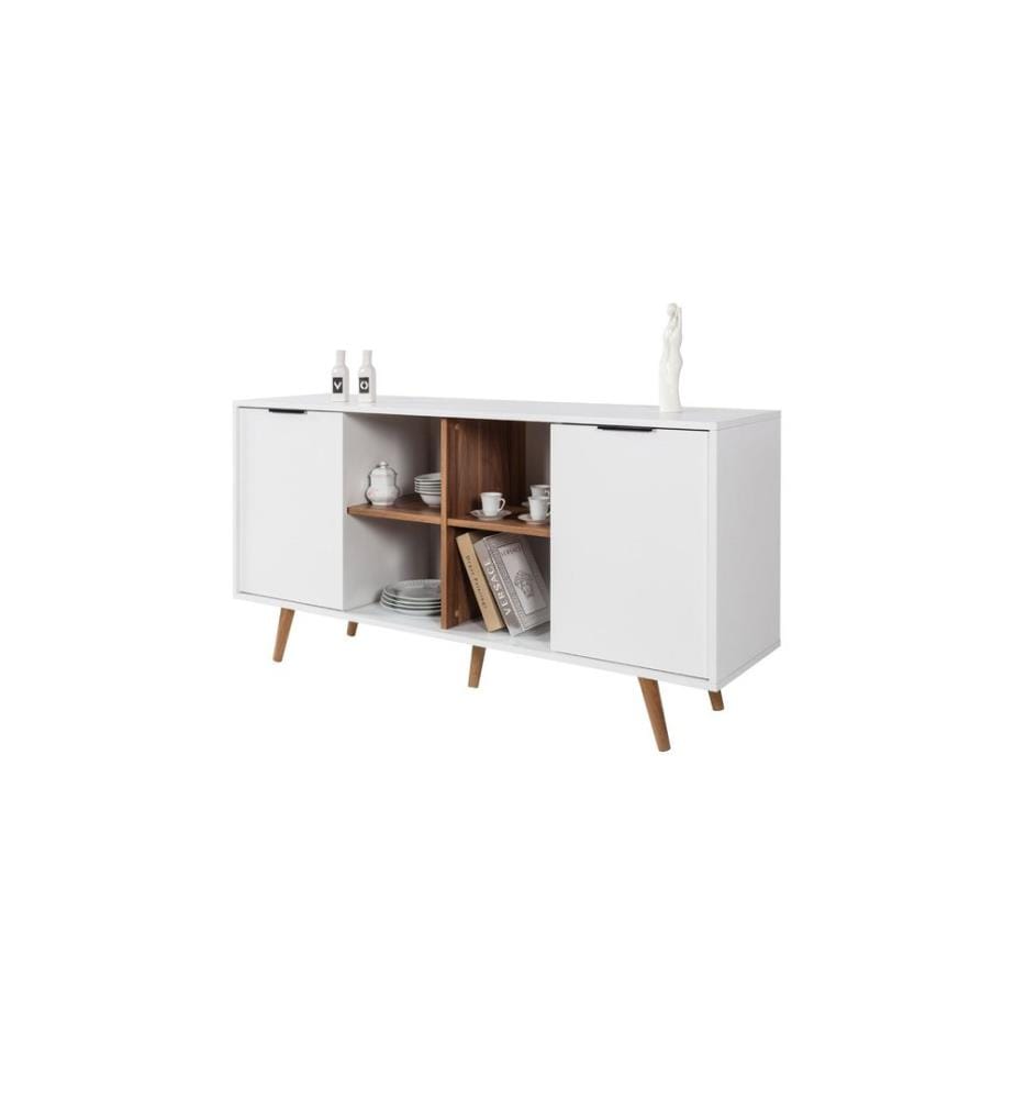 Console, panneau de particules 100 % mélaminé, blanc, noyer