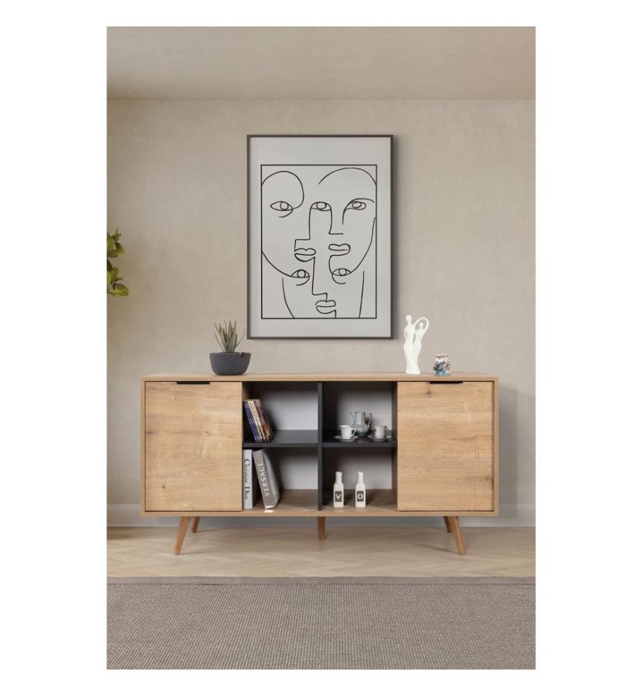 Console, panneau de particules 100 % mélaminé, chêne saphir, anthracite
