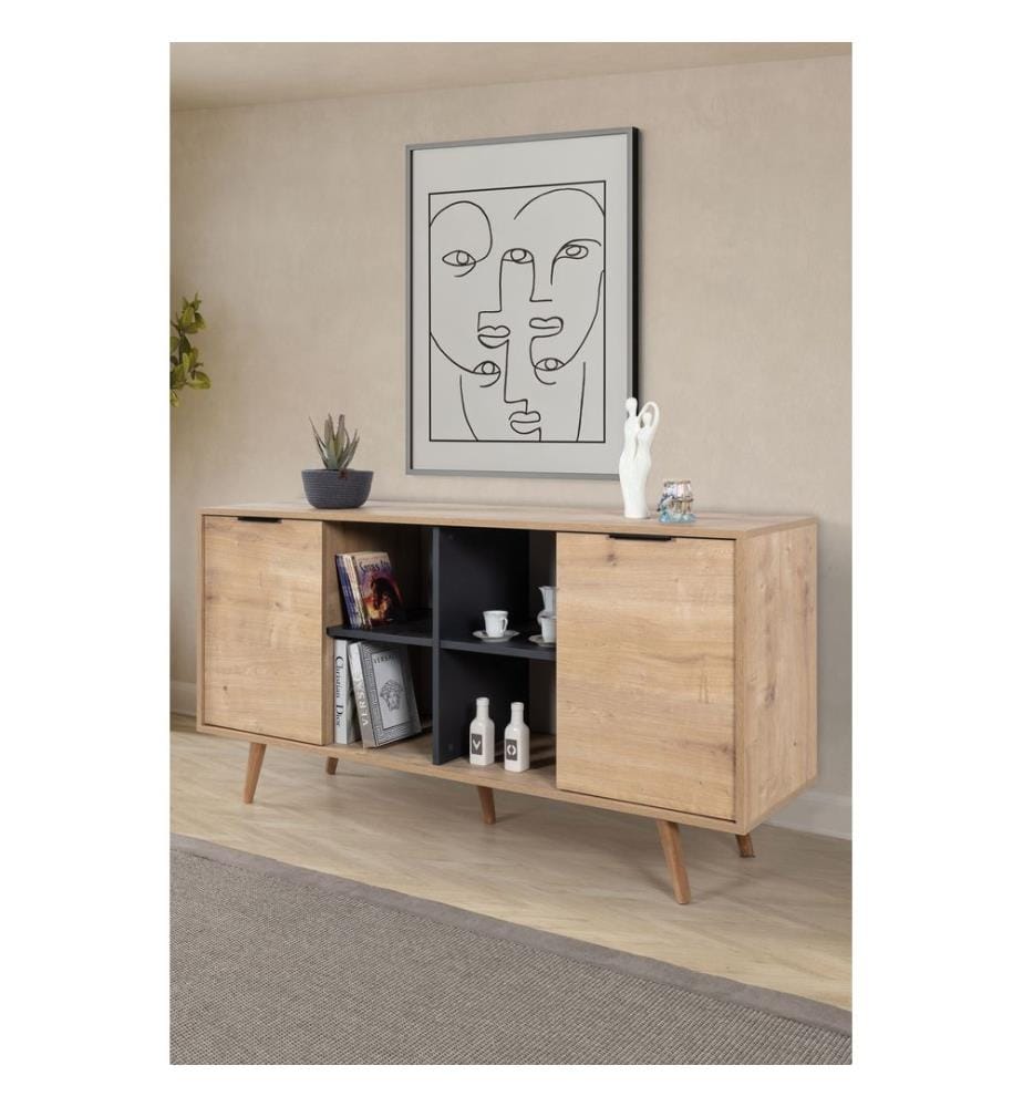 Console, panneau de particules 100 % mélaminé, chêne saphir, anthracite