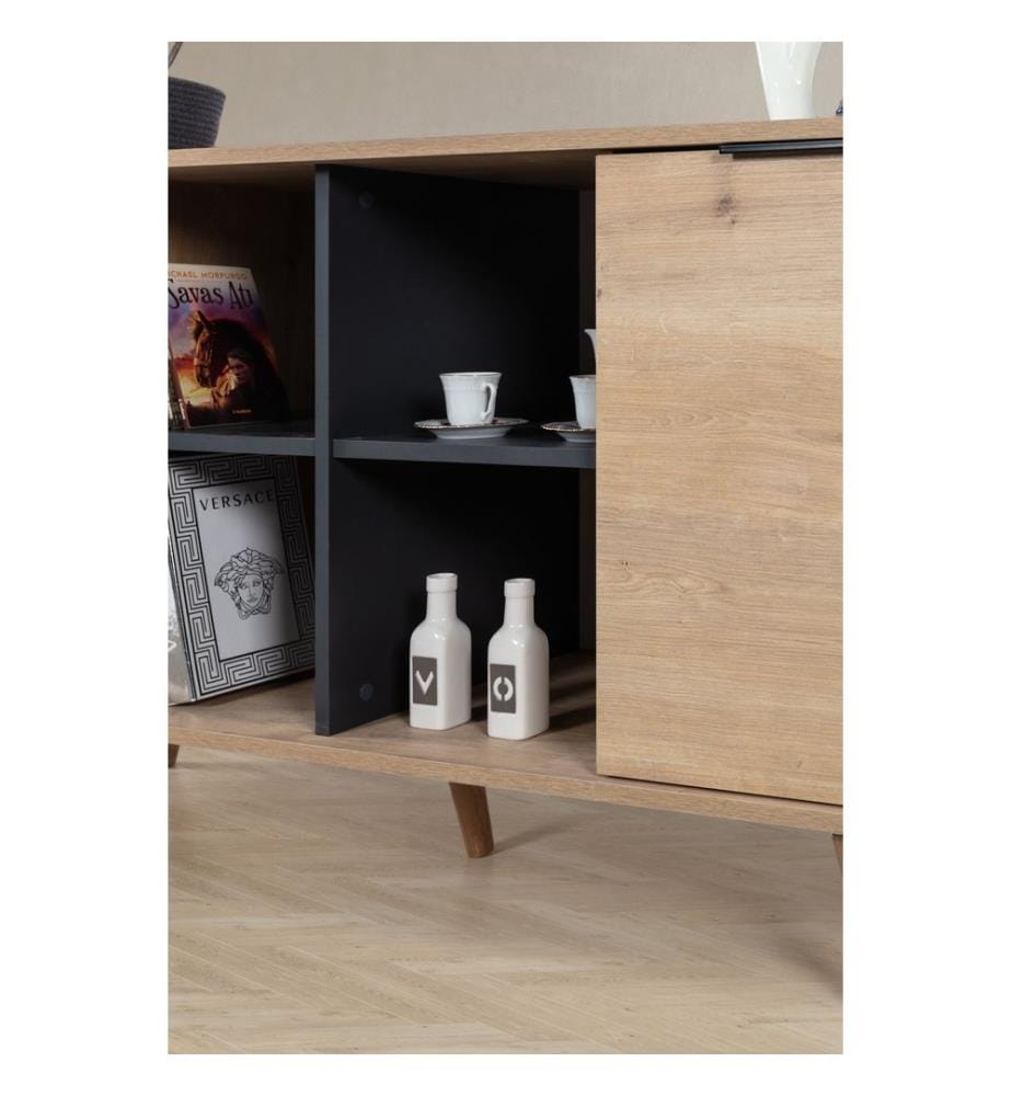 Console, panneau de particules 100 % mélaminé, chêne saphir, anthracite