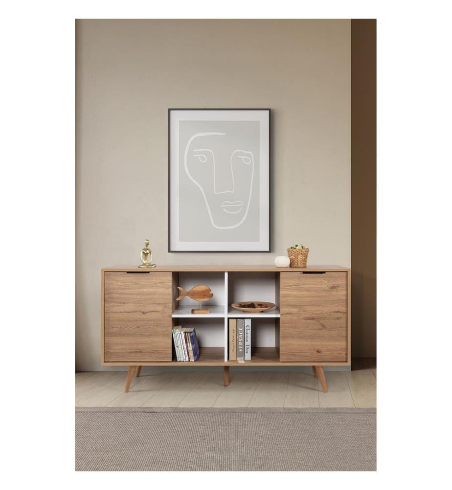 Console, panneau de particules 100 % mélaminé, chêne saphir, blanc