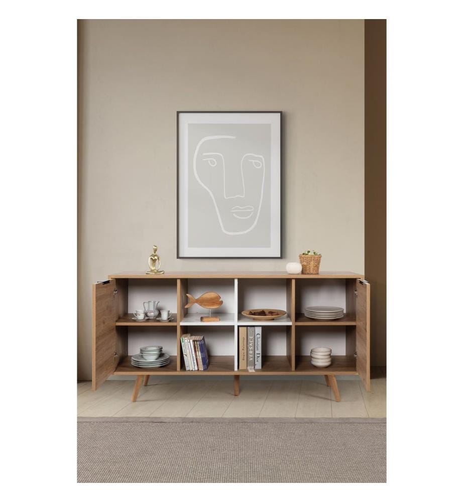 Console, panneau de particules 100 % mélaminé, chêne saphir, blanc