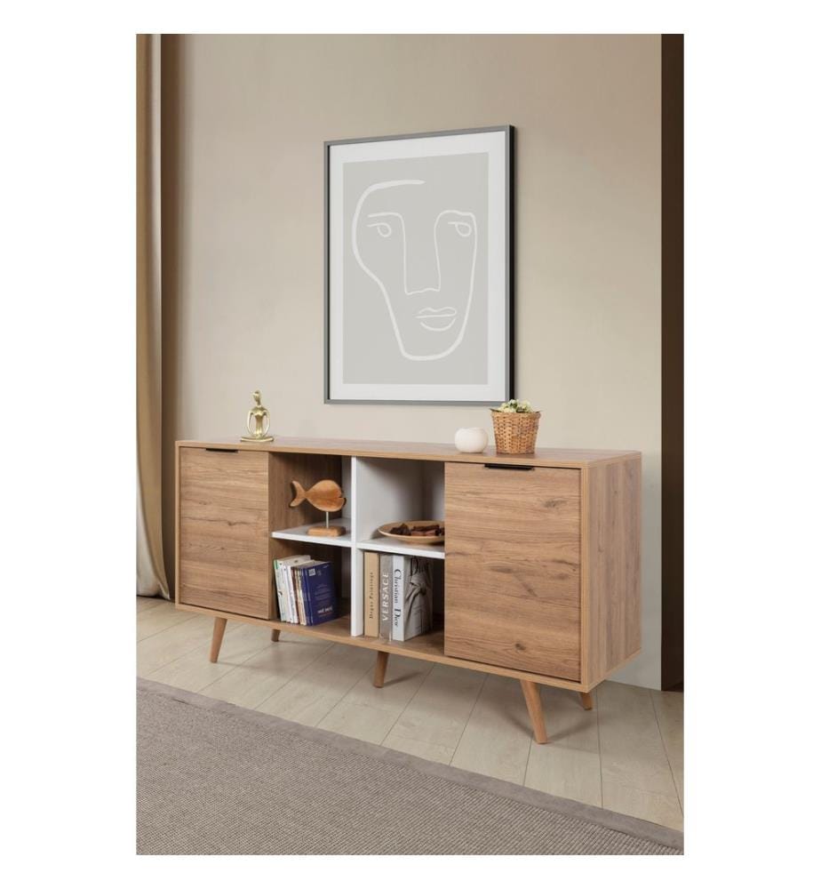 Console, panneau de particules 100 % mélaminé, chêne saphir, blanc