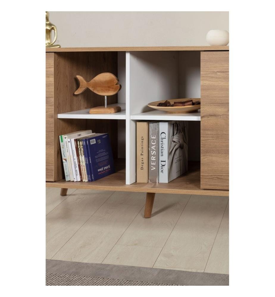Console, panneau de particules 100 % mélaminé, chêne saphir, blanc