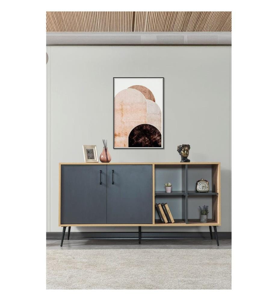 Console, panneau de particules 100 % mélaminé, chêne saphir, anthracite