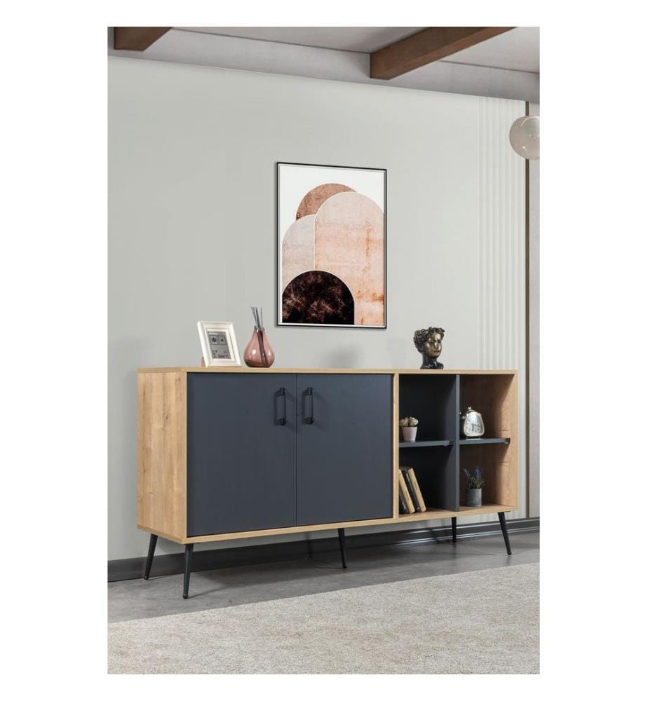 Console, panneau de particules 100 % mélaminé, chêne saphir, anthracite