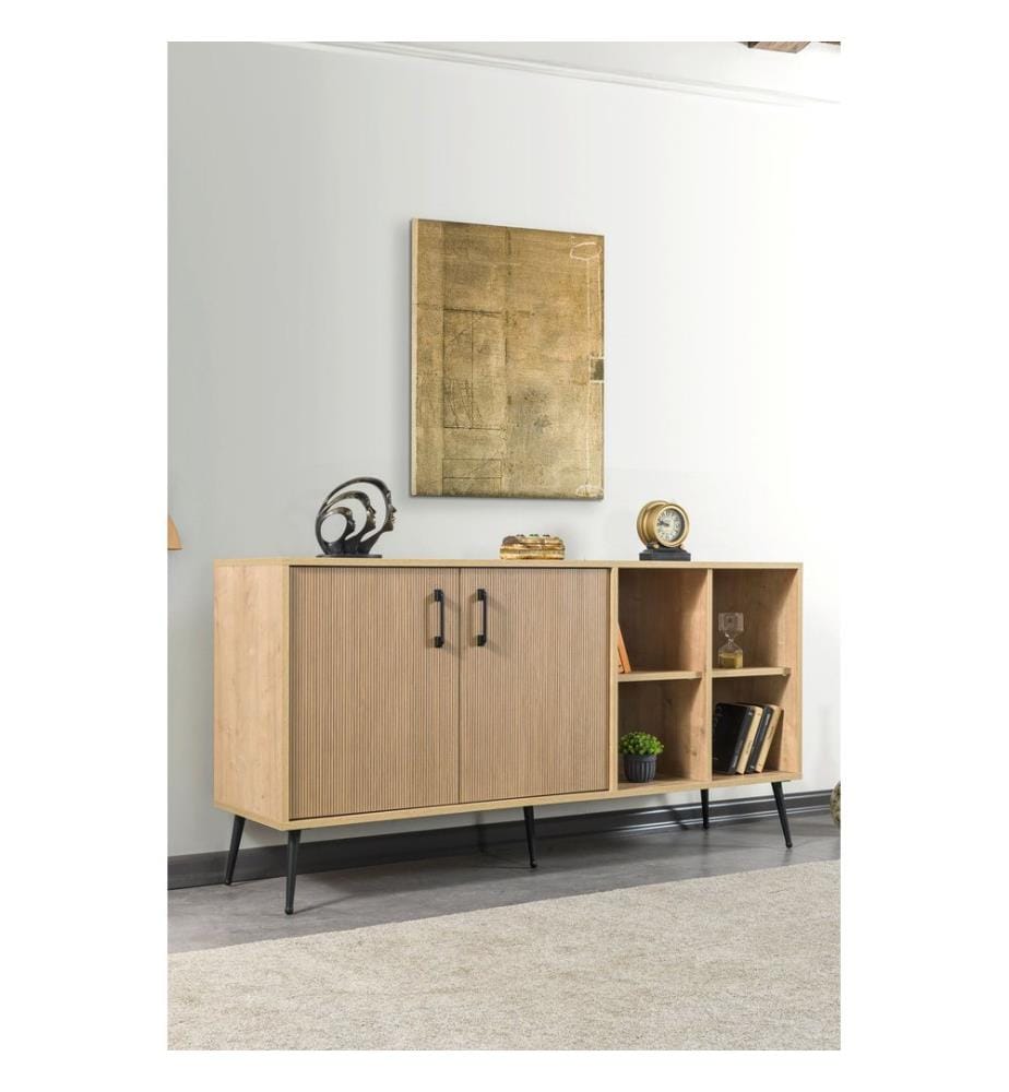 Console, panneau de particules 100 % mélaminé, chêne saphir