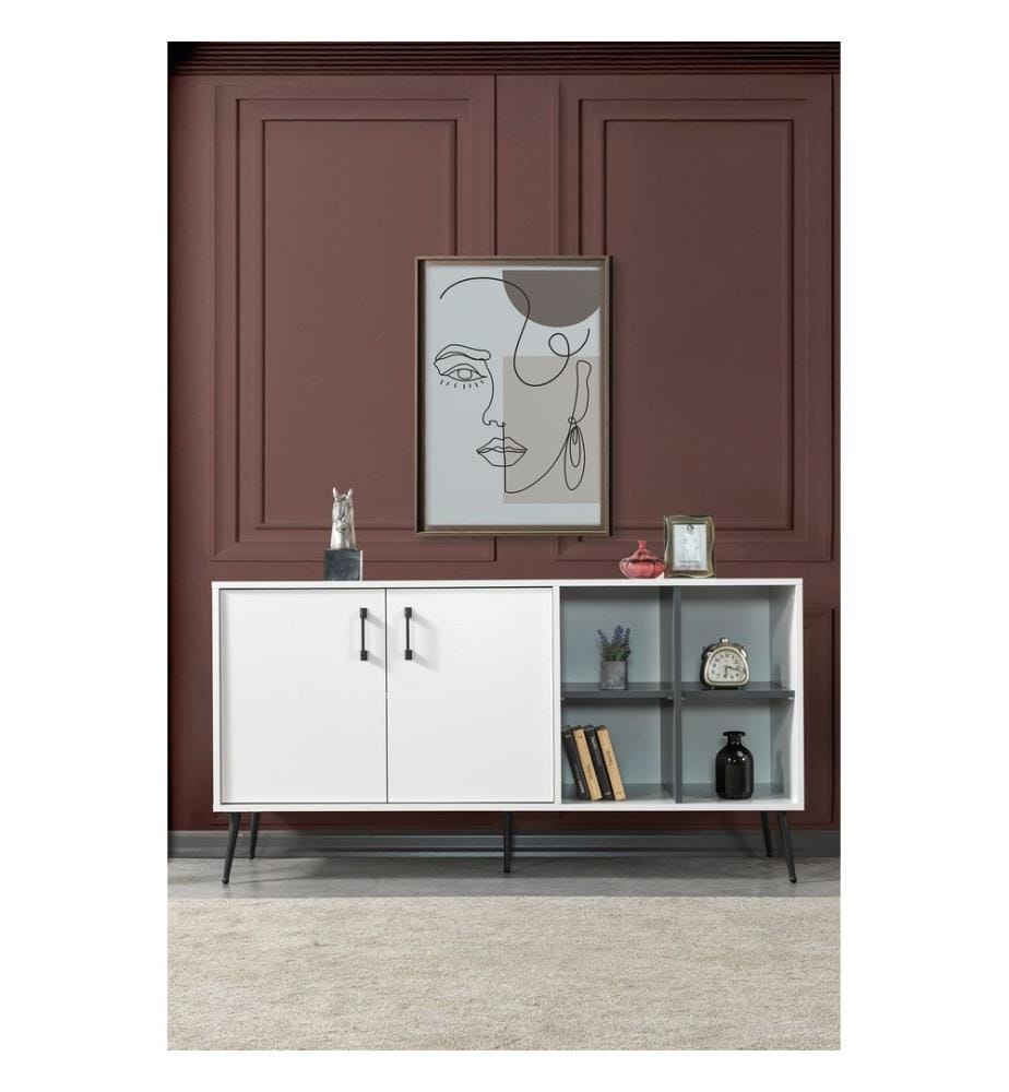 Console, panneau de particules 100 % mélaminé, blanc, anthracite