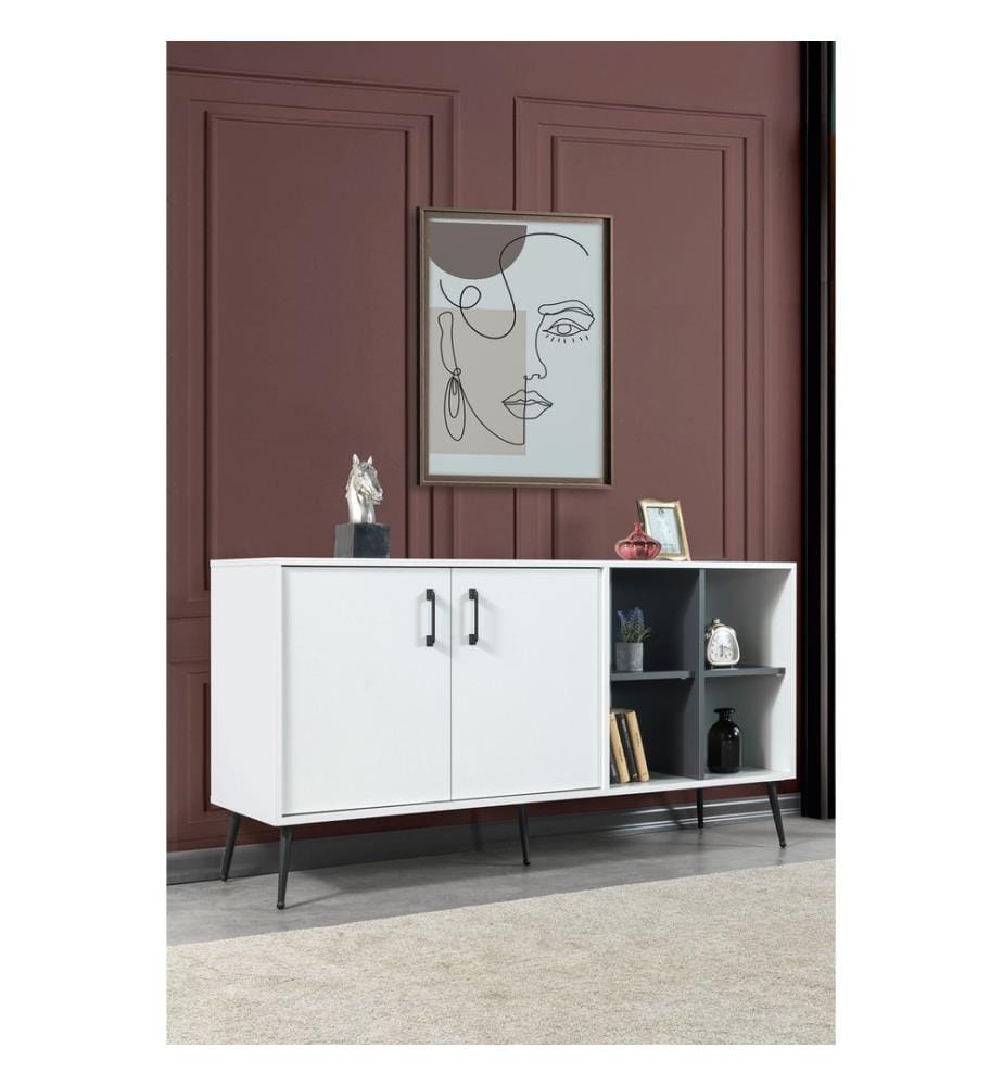 Console, panneau de particules 100 % mélaminé, blanc, anthracite