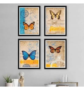 Dekorative gerahmte Gemälde, 4 Stück, Multicolor, MDF, Kunststoffrahmen