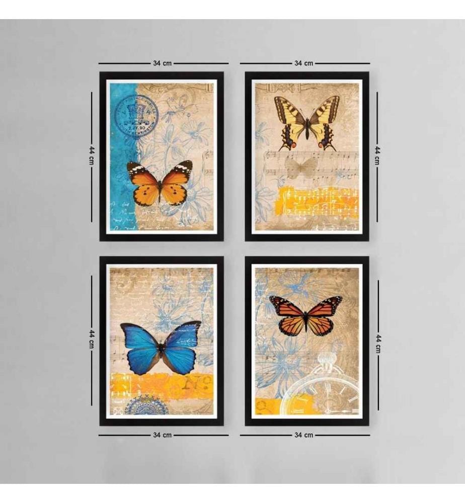 Dekorative gerahmte Gemälde, 4 Stück, Multicolor, MDF, Kunststoffrahmen