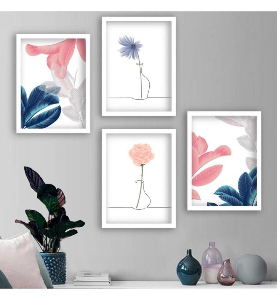 Dekorative gerahmte Gemälde, 4 Stück, Multicolor, MDF, Kunststoffrahmen