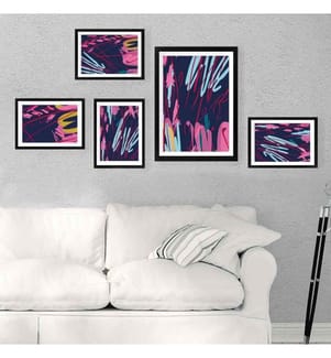 Tableau décoratif encadré, 5 pièces, multicolore, MDF, cadre en plastique