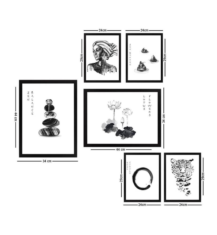 Quadro decorativo con cornice, 6 pezzi, bianco, nero, MDF, cornice in plastica