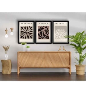 Dekorative gerahmte MDF-Gemälde, 3 Stück, Nerz Grau Weiss Schwarz, MDF, Holz gerahmt