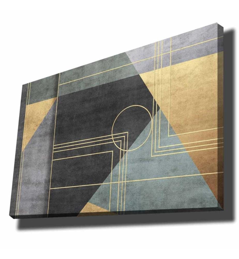 Dekoratives Leinwandgemälde, Blau-Gold-Anthrazit, Leinwand, Kiefernholzrahmen