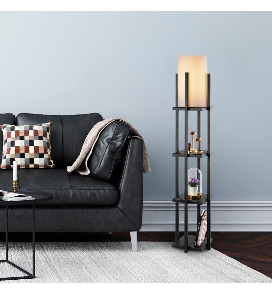 Noir, Lampadaire, 25 X 25 X 130 cm, Corps Métallique