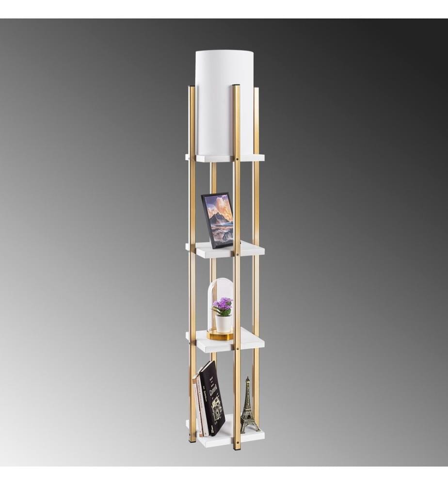 Blanc, Or, Lampadaire, 25 X 25 X 130 cm, Corps Métallique