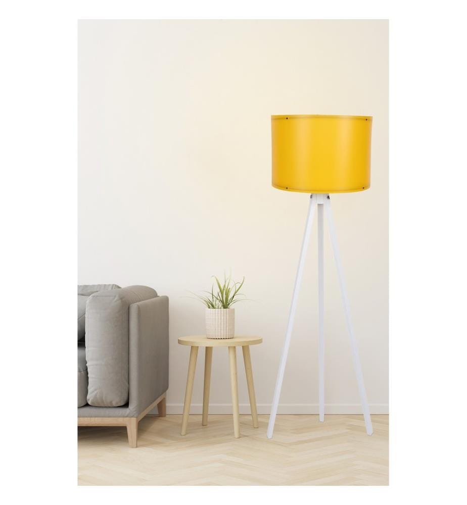 Lampadaire, jaune, blanc, CORPS EN MDF, capuchon en polypropylène