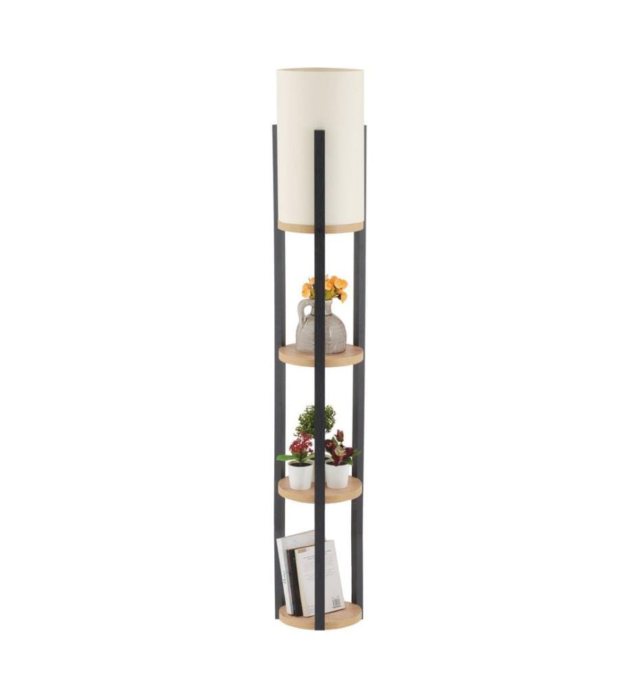 Lampadaire, naturel, noir, Particle Board Body, MDF Profile
