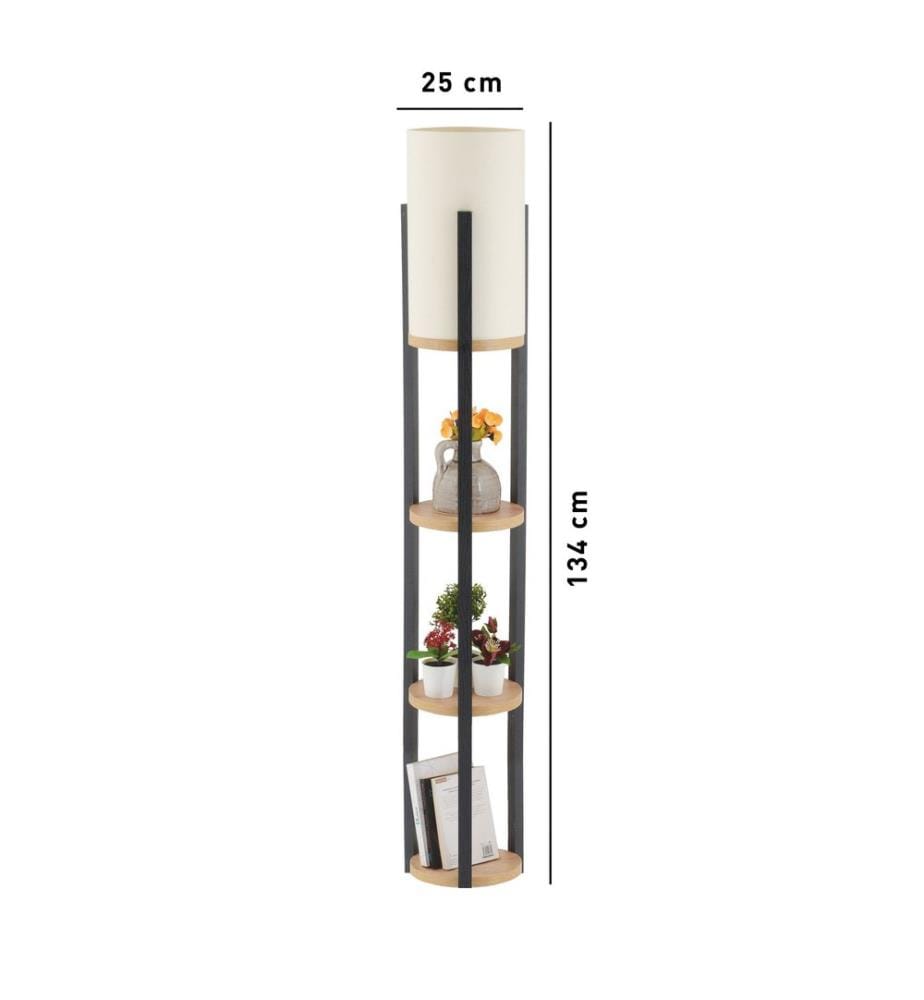 Lampadaire, naturel, noir, Particle Board Body, MDF Profile