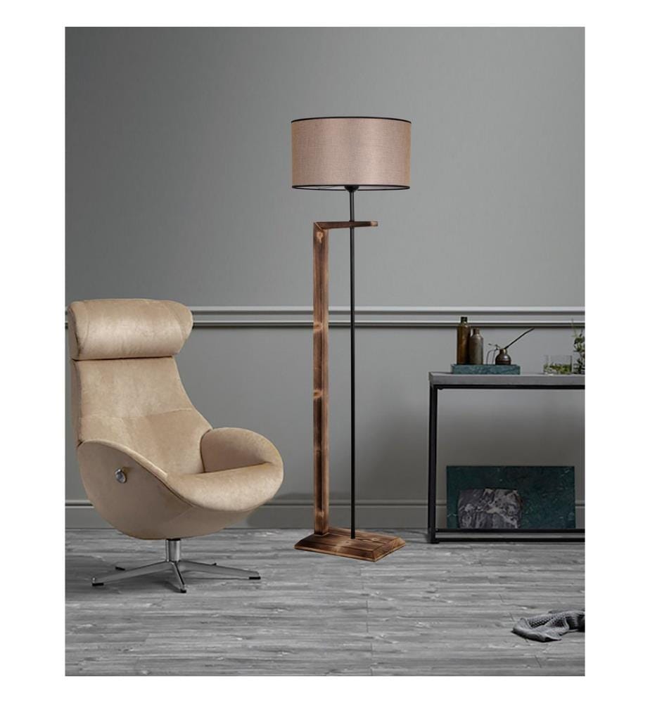Brun, Lampadaire, 36 X 26 cm, Métal Et Corps En Bois