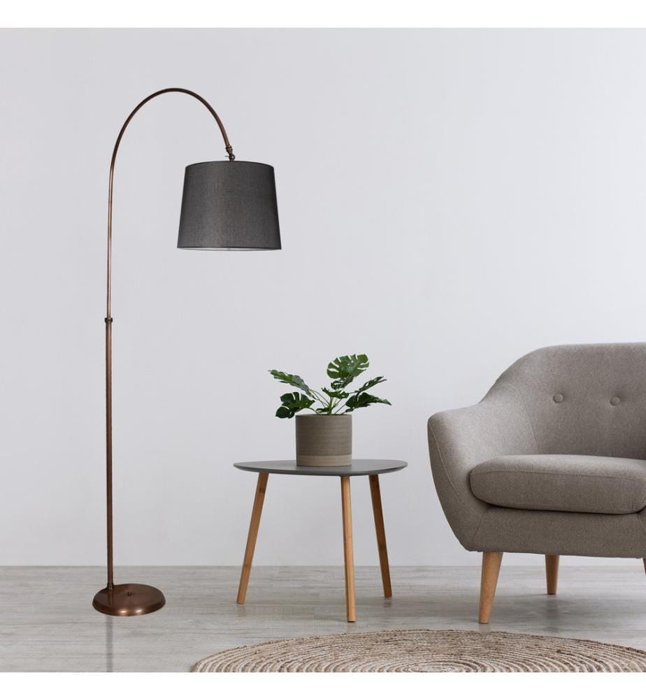 Stehlampe, Chrom, Schwarz, Metallgehäuse, Stoffsockel