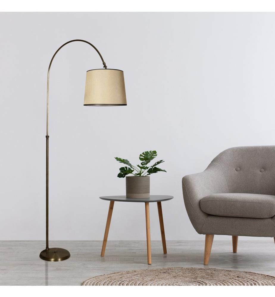 Stehlampe, Chrom, Beige, Metallgehäuse, Stoffsockel