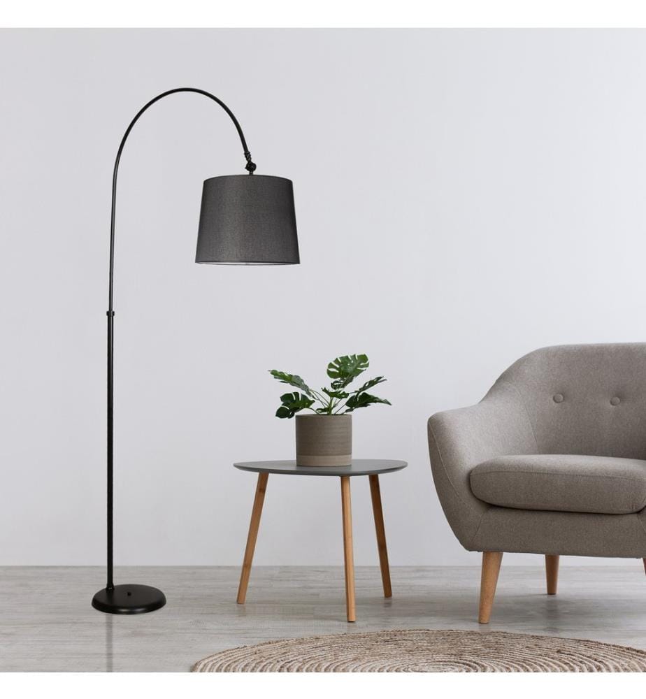Stehlampe, Schwarz, Metallgehäuse, Stoffkappe