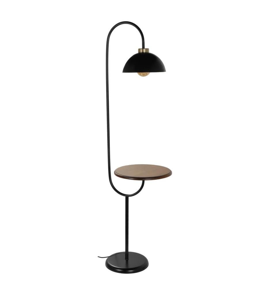 Lampada da terra, Nero, Corpo in metallo, Cappuccio in metallo, Ripiani in legno