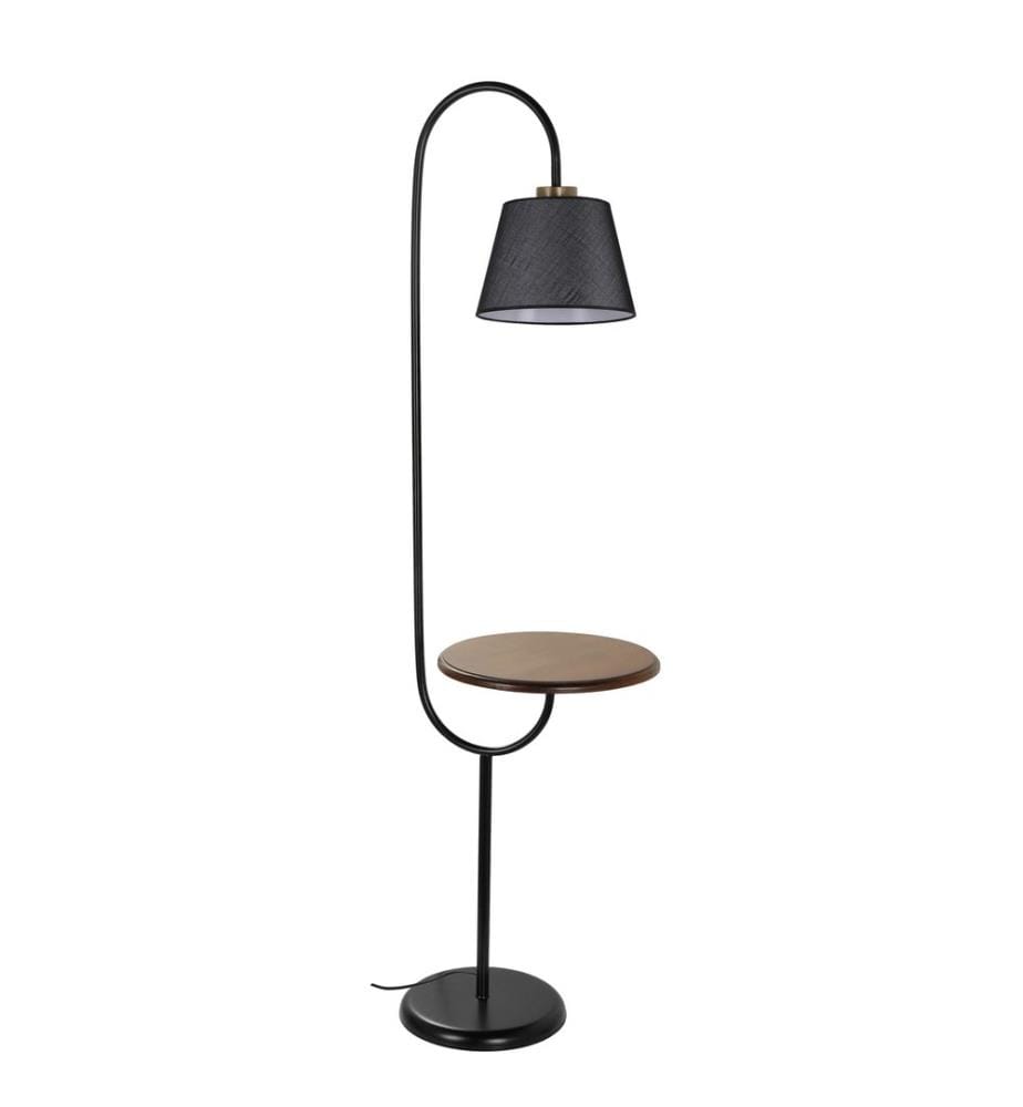 Lampada da terra, Nero, Corpo in metallo, Cappuccio in tessuto, Ripiani in legno