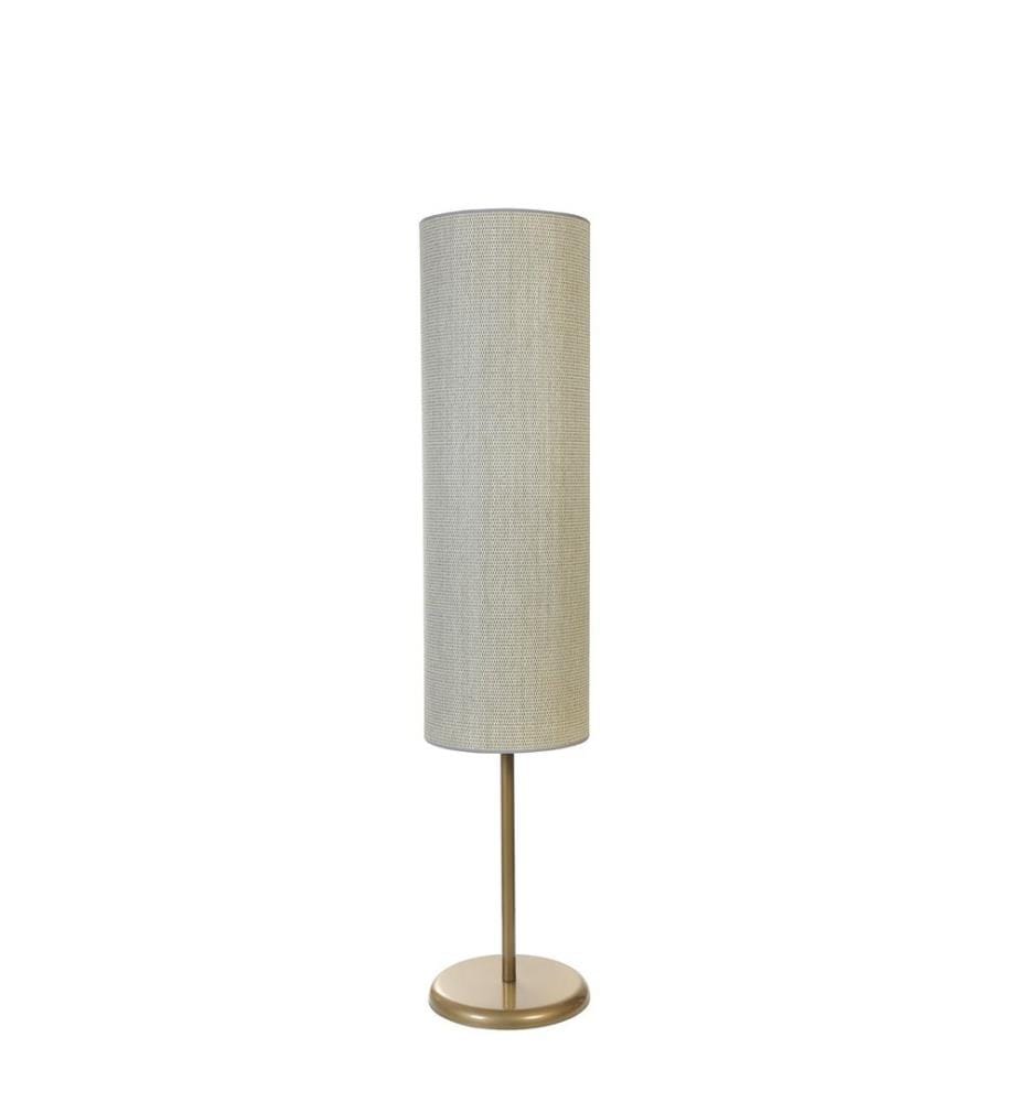 Stehleuchte, Eiche, Gold, Metallkörper, Bambuskappe
