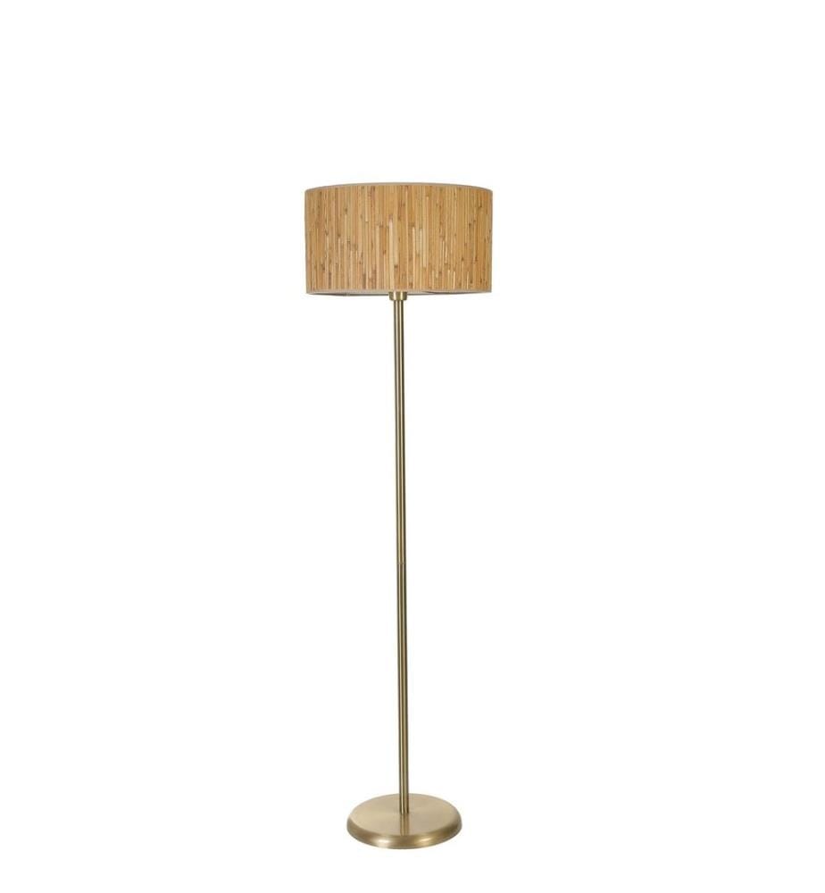 Stehleuchte, Eiche, Gold, Metallkörper, Bambuskappe
