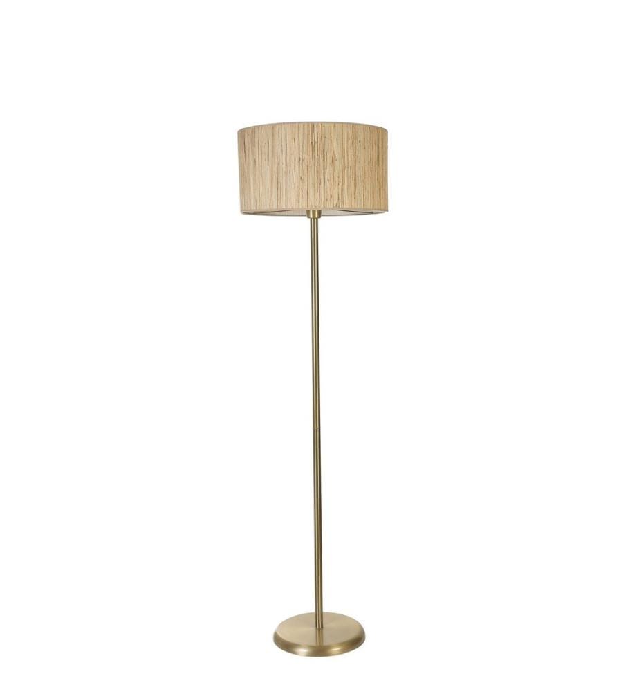 Stehleuchte, Eiche, Gold, Metallkörper, Bambuskappe