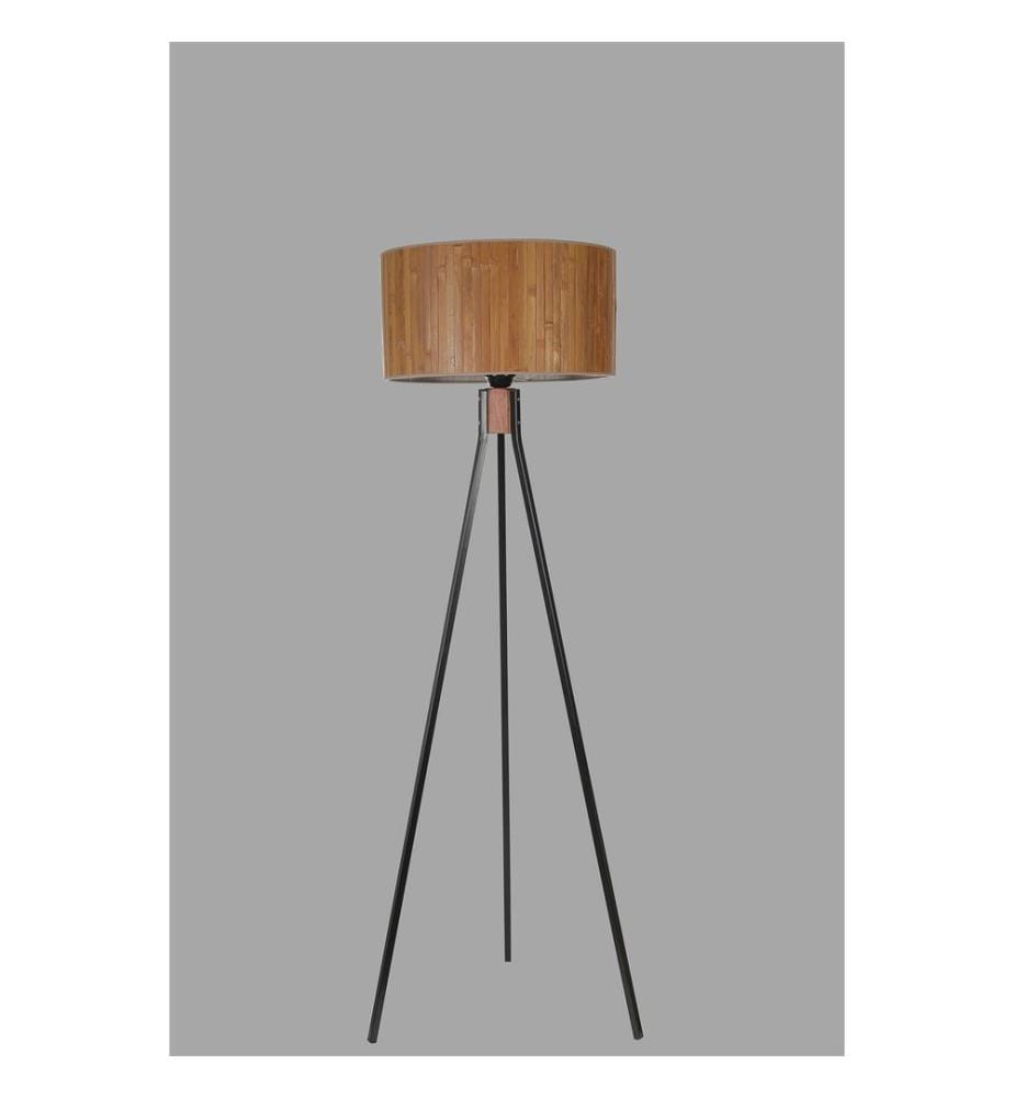 Stehleuchte, Holz, Schwarz, Metallkörper/Holzkörper, Bambuskappe