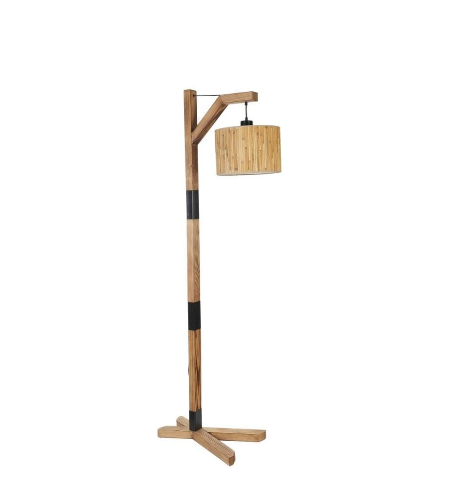 Stehleuchte, Eiche, Holz, Schwarz, Metallkörper, Stoffkappe