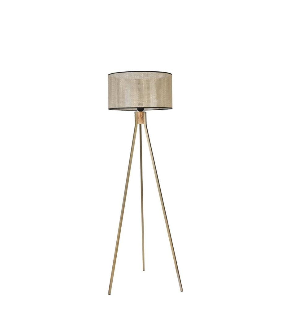 Stehleuchte, Gold, Metallkörper/Holzkörper, Bambuskappe