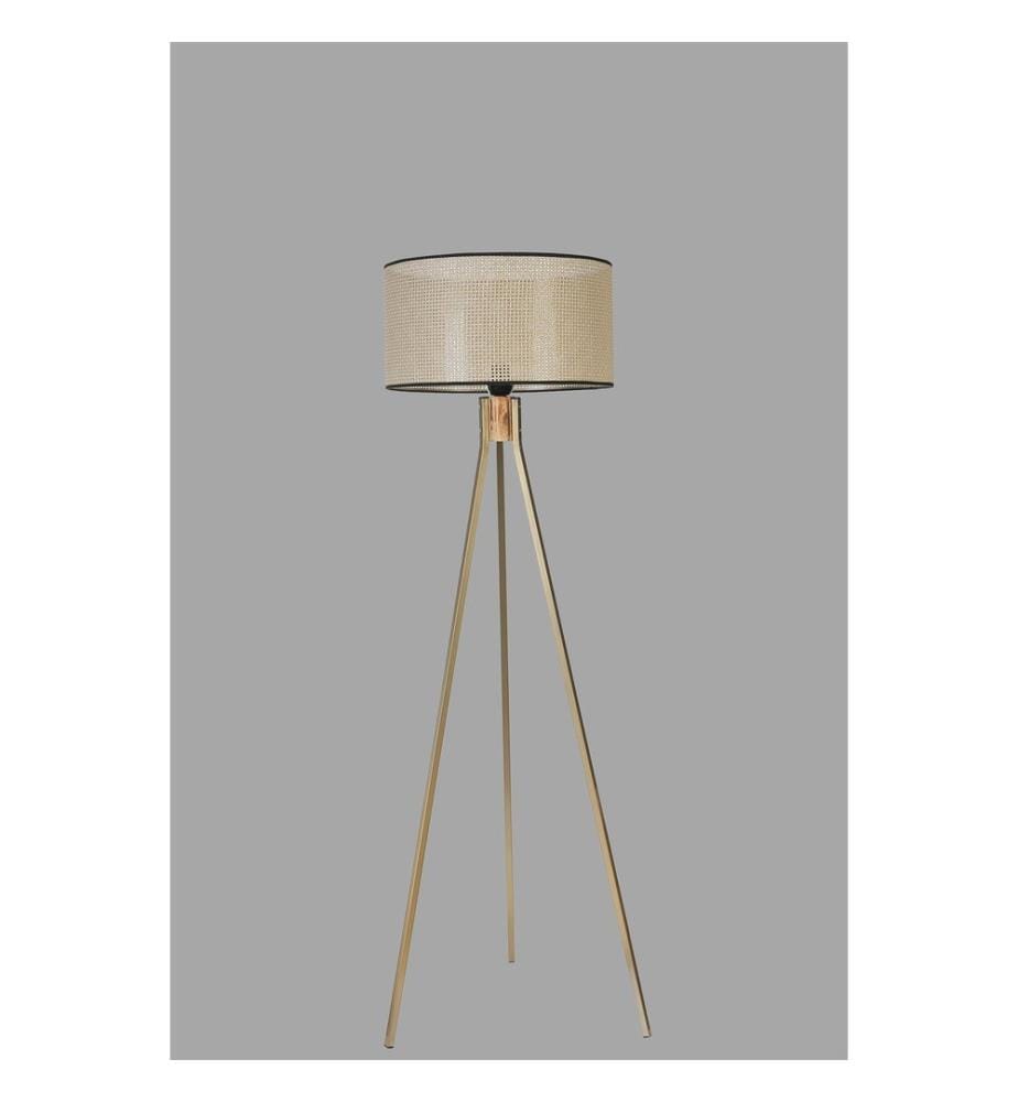 Stehleuchte, Gold, Metallkörper/Holzkörper, Bambuskappe