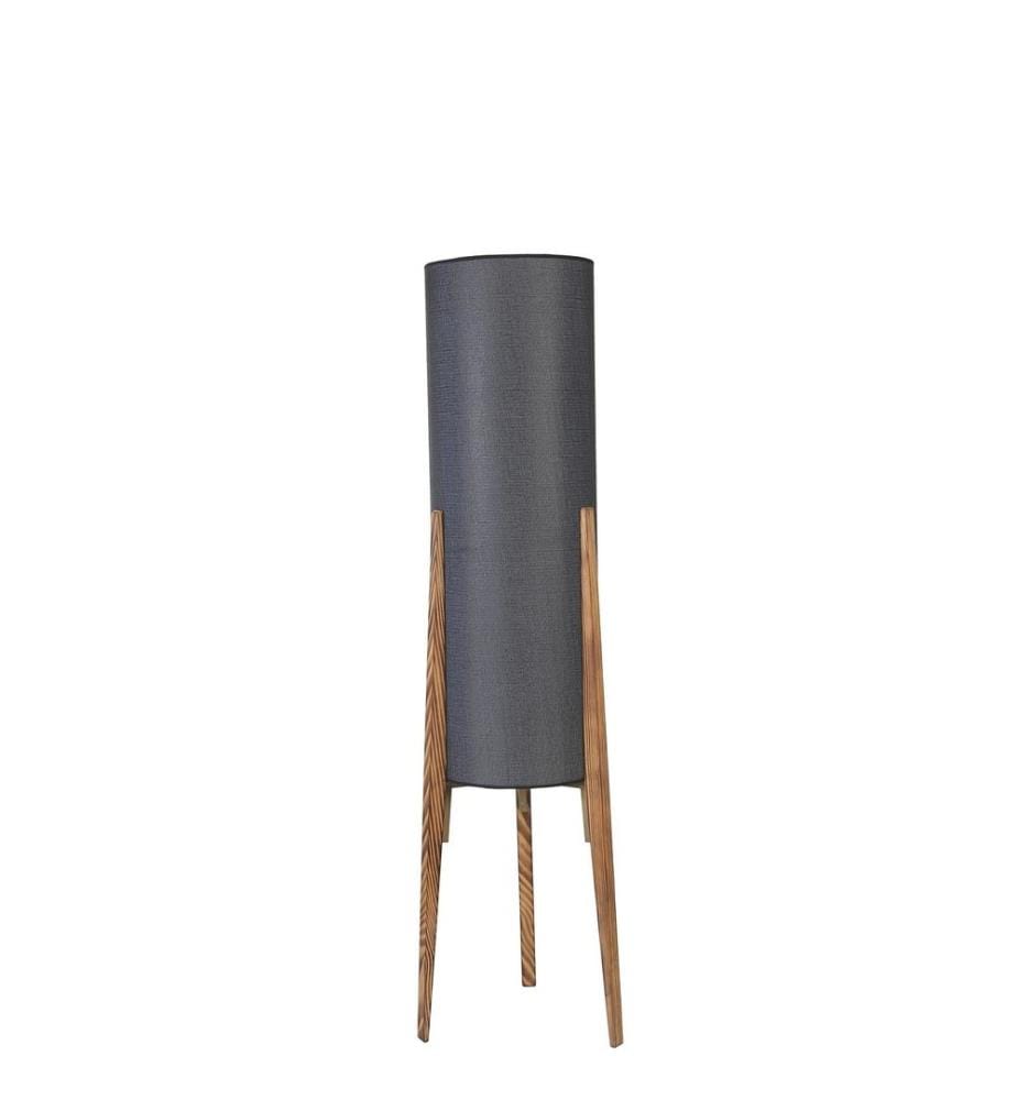 Stehleuchte, Schwarz, Braun, Metallkörper/Holzkörper, Stoffkappe