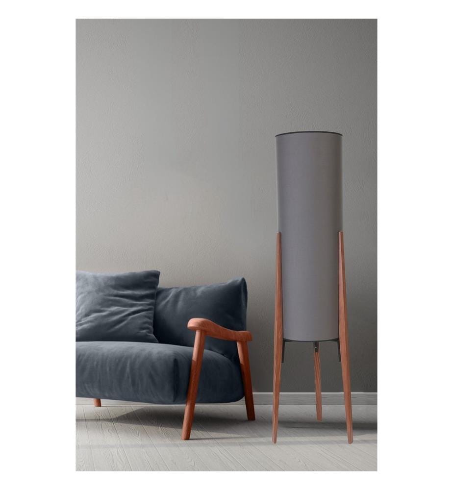 Lampadaire, noyer, CORPS EN MÉTAL / CORPS EN BOIS, capuchon en tissu