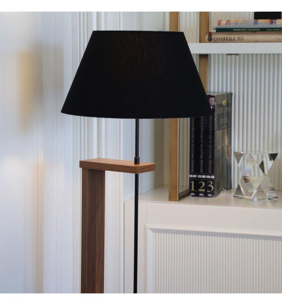 Holz-Stehlampe, schwarz, 100 % HOLZ, Stoffkappe